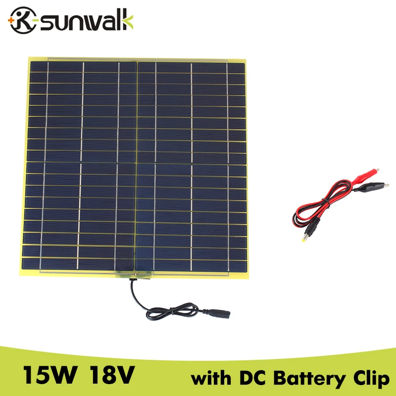 SUNWALK 15 Вт 18 в панель солнечных элементов с выходом постоянного тока крокодил клип