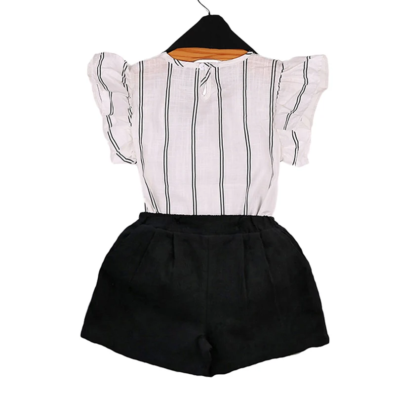 

Two Piece Short-Sleeved Striped Halter Bib Pants Cotton Girl Outfit Summer Clothes YH-17