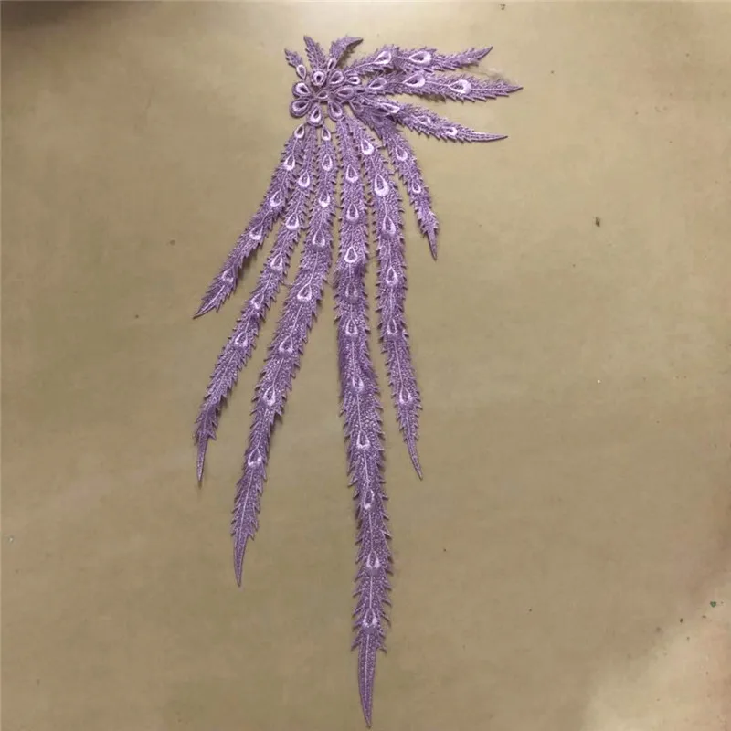 Purple 1 шт. золотистая кружевная ткань с вышивкой для шитья воротника аппликация Феникс/перо павлина сделай сам для аксессуаров к платью - Цвет: Purple