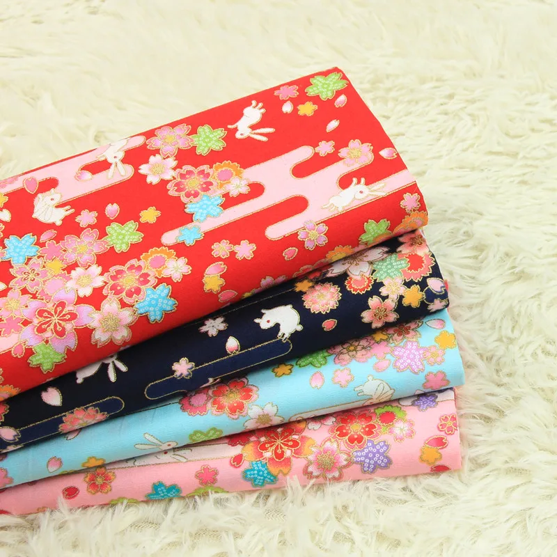 

Half yard thin cotton fabric soft breeze gilt rabbit flower print fabric handmade DIY garment children cloth 100% cotton B105