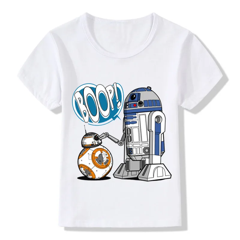 whiteH BB-8 на ходу, Детские Забавные футболки Летние футболки для мальчиков и девочек с принтом «Звездные войны», детская повседневная одежда для малышей ooo5163 - Цвет: whiteH