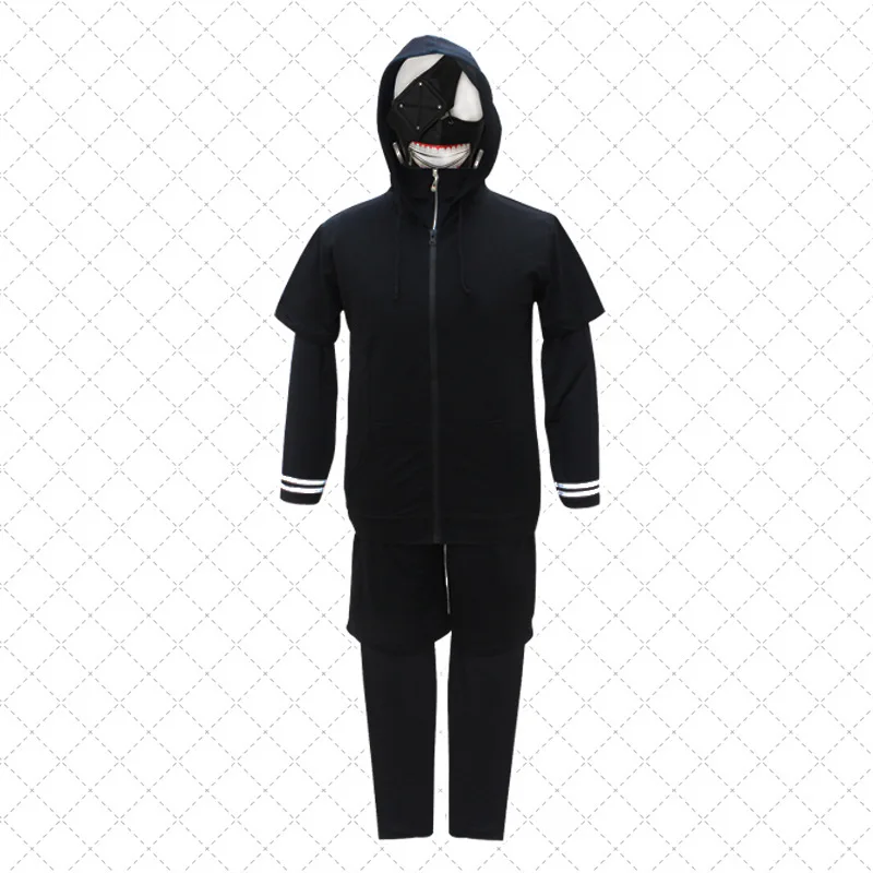 

Adult Carnival Clothing Tokyo Ghoul Japanese Anime Kaneki Ken Cosplay Top Pants Jacket Mask Black Men Halloween Terror Costumes
