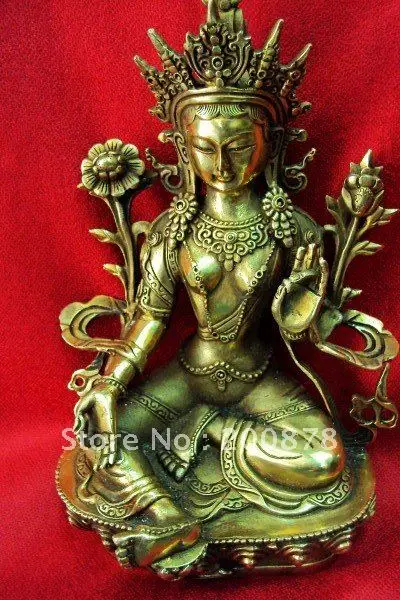 Изделия ручной работы TBC804 из тибетской латуни в виде Будды 9 дюймов Зеленая Тара