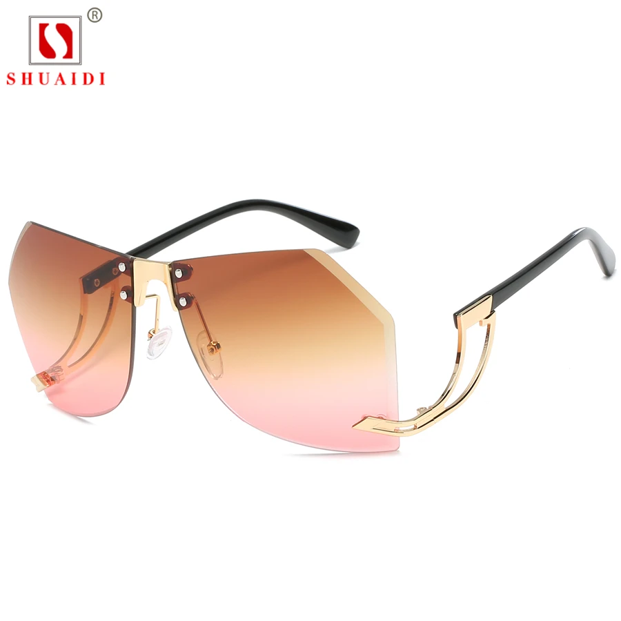 Большие солнцезащитные очки для женщин без оправы фирменный дизайн элегантная