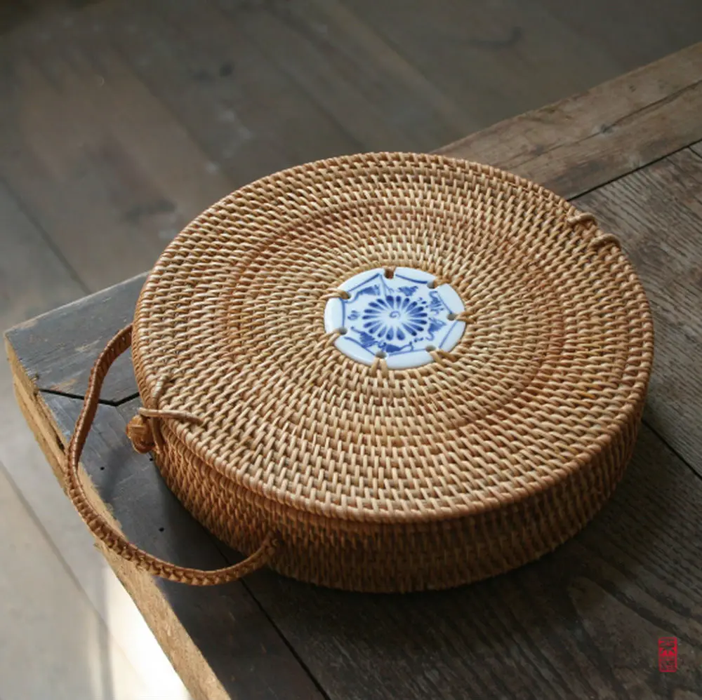 

Handmade Rattan Woven Pu-erh Tea Cake Storage Box Canister Kitchen Container Medium