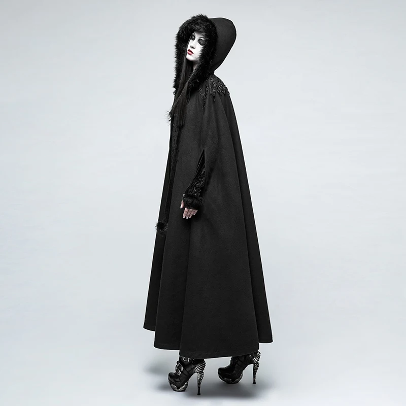 Женское длинное шерстяное пальто готическое двухстороннее в стиле панк с