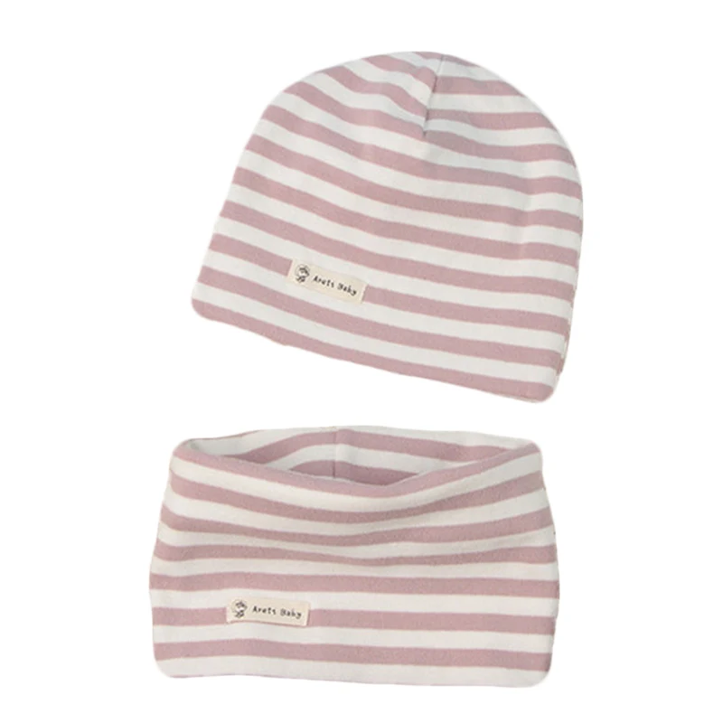 pink stripe Новая модная Хлопковая шапочка для младенца, шарф, набор, вязаные крючком детские шапки, шапка для мальчиков и девочек, детские шапочки, шапка для малышей, детская шапка, шарф, воротник, комплекты - Цвет: pink stripe
