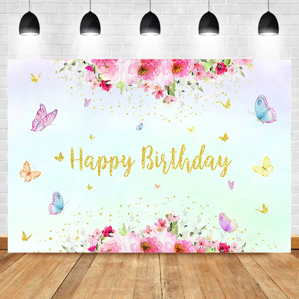 NeoBack детский фон для фотосъемки с днем рождения розовый акварелью и цветами