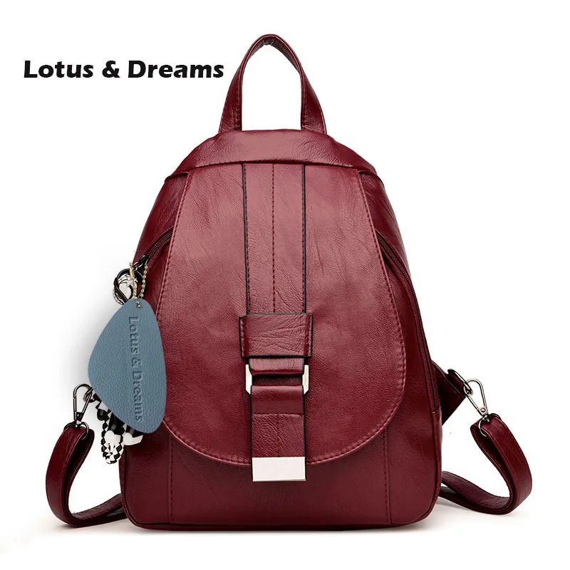 Lotus и мечты Винтаж обычный красный дамы PU кожаная сумка-рюкзак дешевые приятно