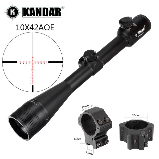 5 KANDAR 10x42 AOE стекло сетка Красная подсветка прицел фиксированное увеличение 10x Охотничья винтовка прицел тактический оптический прицел - Цвет: 5