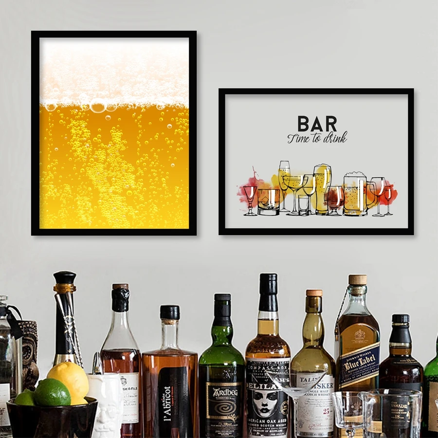 

Time To Drink Bar Pub Decor Canvas Art Print Poster Modern Home Decoration Beer Wine Canvas Painting Nordic Wall Art Pictures