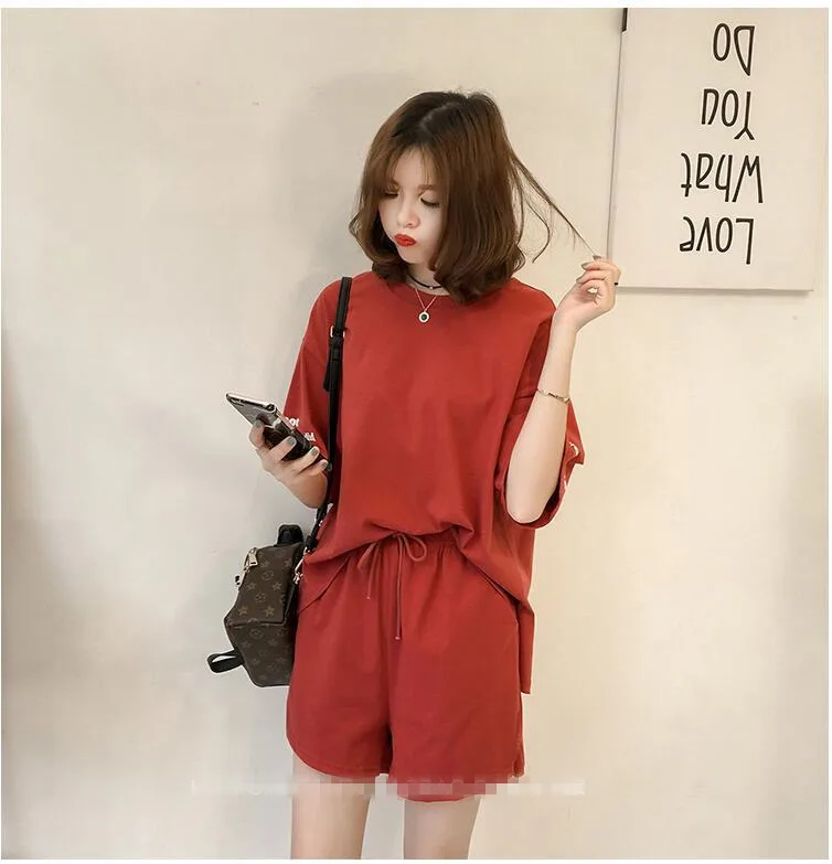 Женский повседневный комплект из 2 предметов летний двух с круглым вырезом и