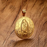 mens necklaces virgin mary maria miraculous medal gold color stainless steel jewelry