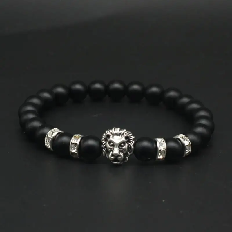 Matte Stone 2 Брендовый милый Мишка, голова льва, браслет для мужчин, черный, матовый, Вулкан, лава, камень, браслет, красная бирюза, бисерные браслеты для женщин, ювелирное изделие - Окраска металла: Matte Stone 2