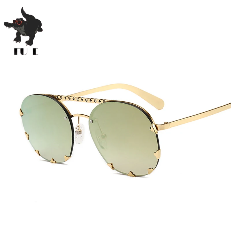 FU E ретро с заклепками инкрустированные Солнцезащитные очки женские брендовые