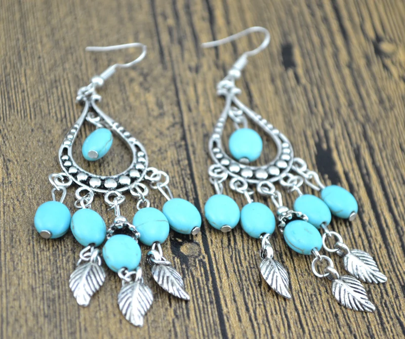 

Fashion Bohemian Retro Style Beads Hollow Drop Leaves Tassel Dangle Earrings For Women