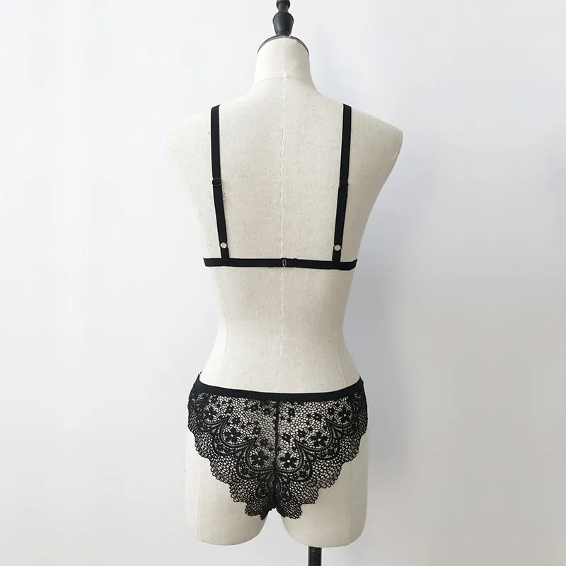 2017 г. пикантные Для женщин Лифчики и трусики Кружева выдалбливают Бюстгальтеры