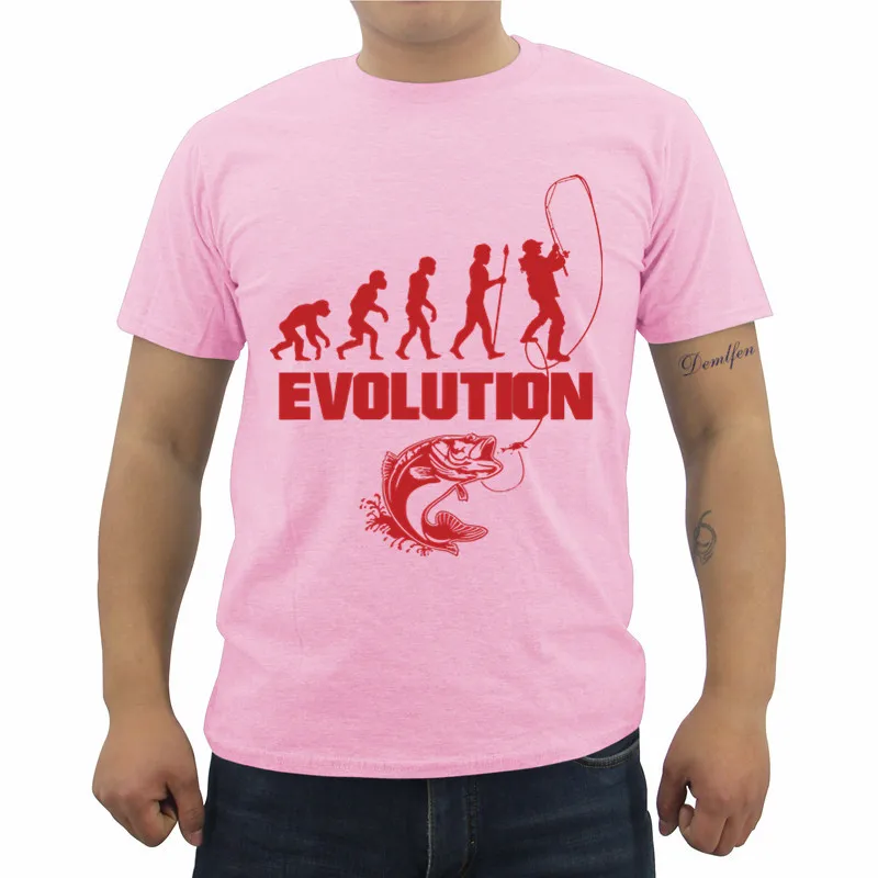 Fishinger Evolution, летняя мужская футболка с коротким рукавом, хлопковая футболка, повседневные мужские футболки для фитнеса, топы, футболки, уличная одежда - Цвет: Pink