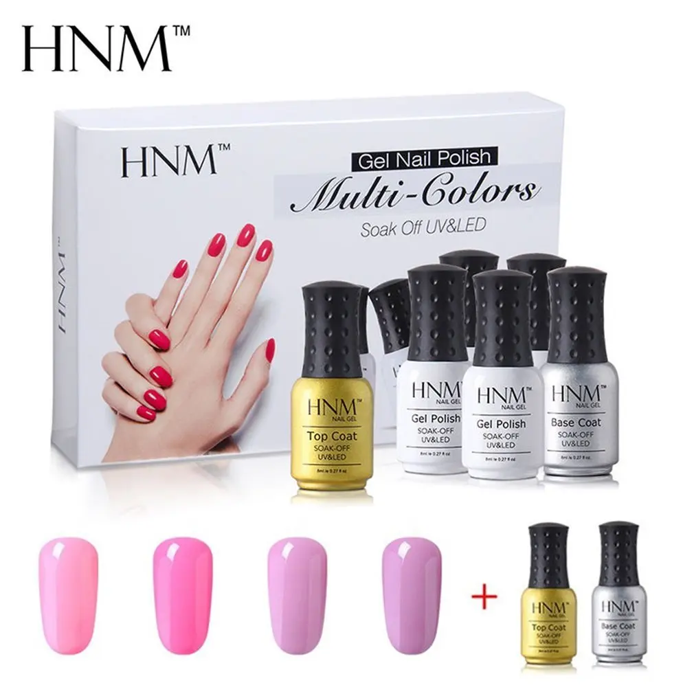 HNM 8 мл 4 шт. чистый цветной гель для ногтей 1 Базовый Топ подарочный набор