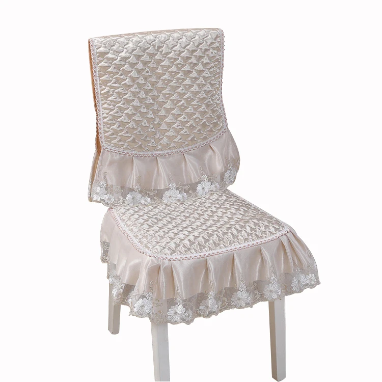Beige chair cover Европа краткое Твердые скатерти атласные кружева чехлы для стульев подушки Большой размер Прямоугольник украшение дома скатерть toalha de mesa - Цвет: Beige chair cover
