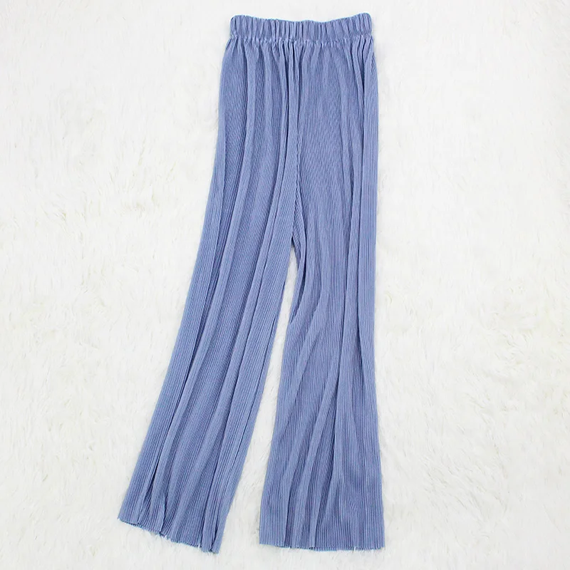 Light Blue Летние женские штаны, плиссированные Широкие штаны, свободные, длина по щиколотку, эластичный пояс, повседневные длинные уличные брюки, Pantalon Femme - Цвет: Light Blue