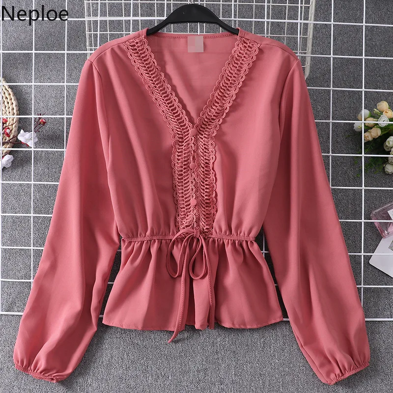 Шифоновые весенне летние женские топы Neploe 2020 милая блузка для девушек с V