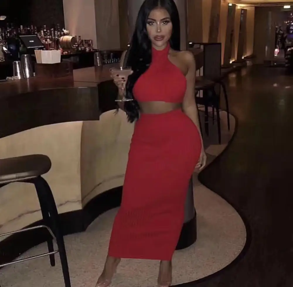 Vestidos летнее платье женское Сексуальное желтое красное Бандажное из 2 предметов