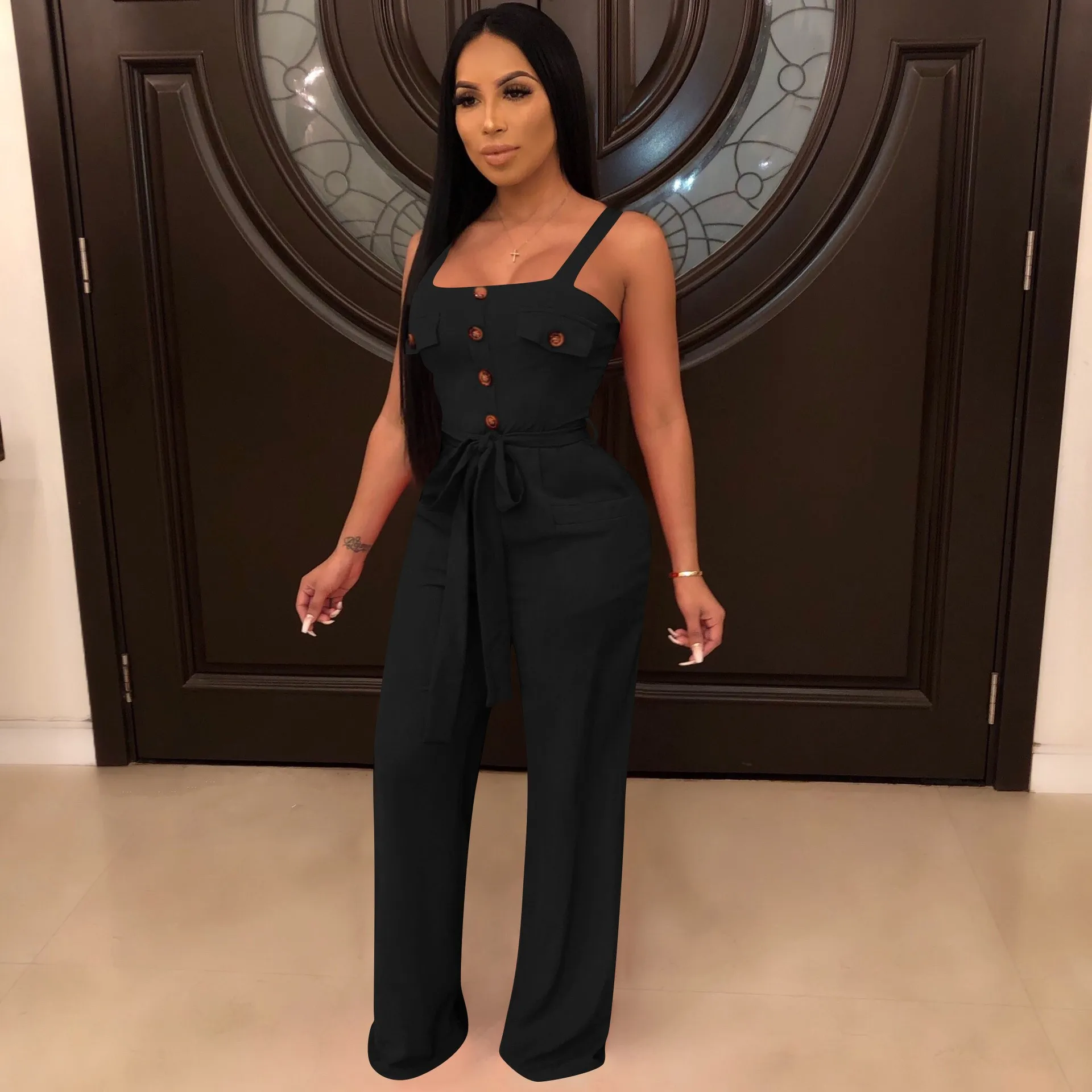 Женский Повседневный комбинезон с широкими штанинами офисный элегантный на