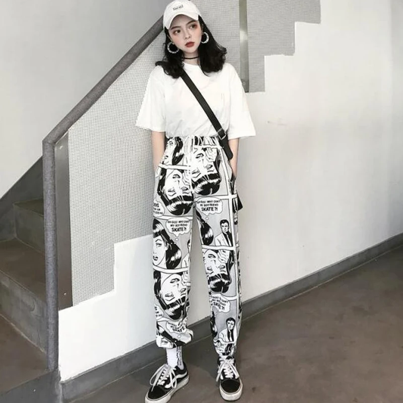 Фото Осенние женские свободные брюки с высокой талией Harajuku BF для студентов колледжа в Осенние женские свободные брюки с высокой талией Harajuku BF для студентов колледжа в