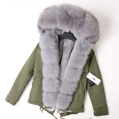 1 OFTBUY, зимняя куртка для женщин, пальто из натурального меха лисы, воротник из искусственного меха, армейская зеленая парка, новая модная Рождественская одежда - Цвет: 1