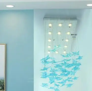 Стеклянная цветная люстра с бабочками Современная синяя модель дома продажа