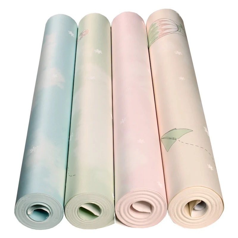 

Children's Room Wallpaper Cartoon Hot Air Balloon Green Non-woven Pink Girl Bedroom Bedside Background Wall Paper