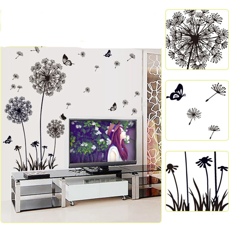 Бабочка Летающая Одуванчик цветок семена большая настенная наклейка для окна