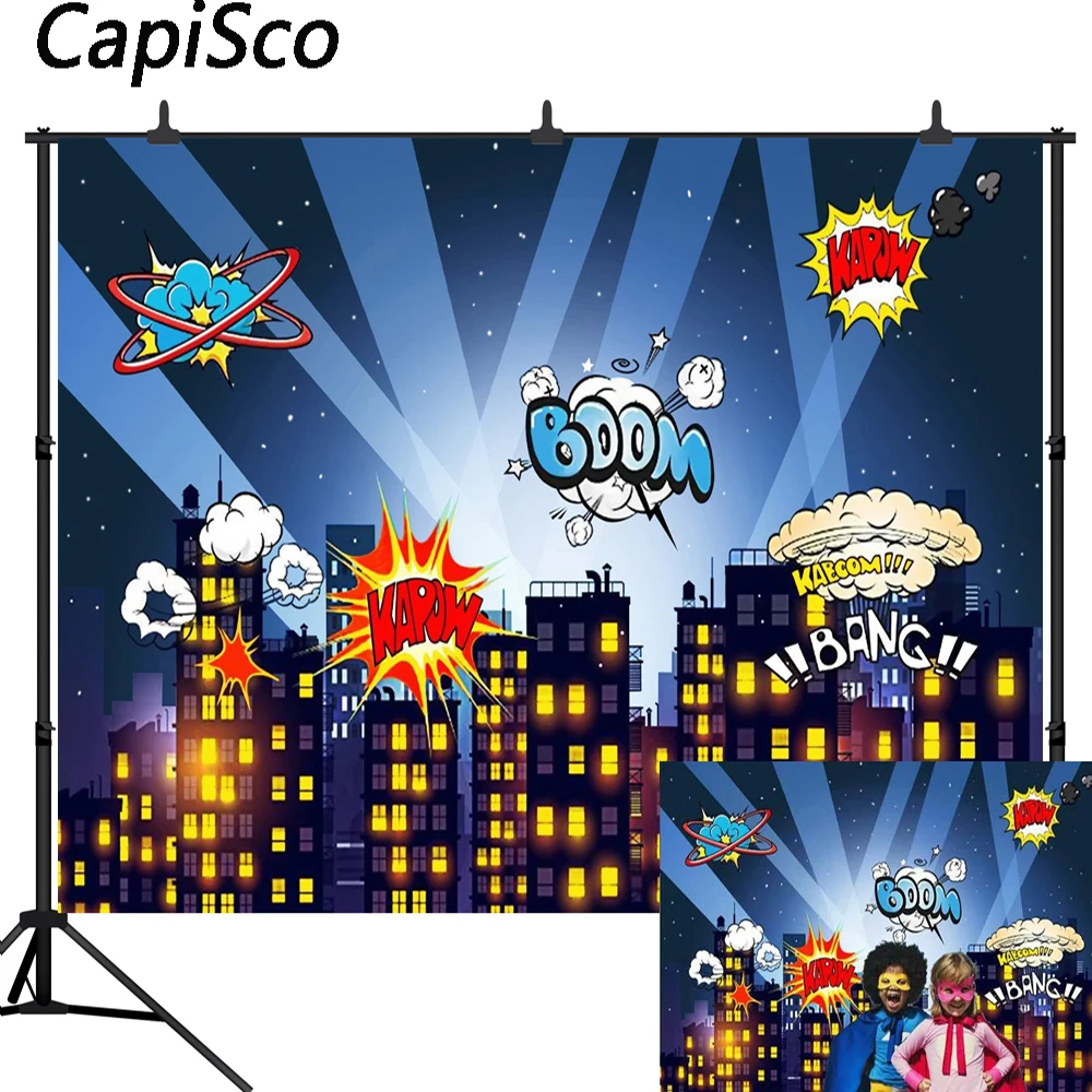 

Capisco Superhero Birthday Party City Baby shower Poster Photo Backgrounds Photography Backdrops Photocall Photo Studio