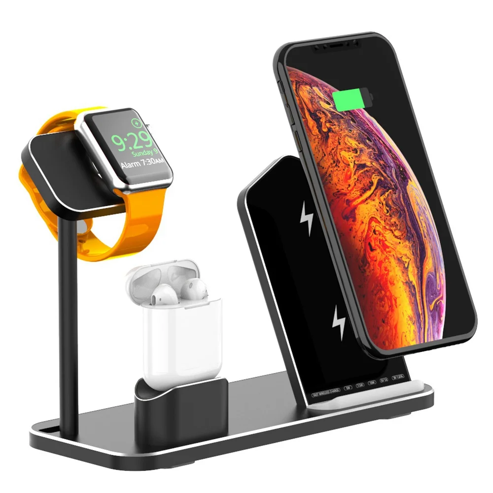 3 в 1 Беспроводное зарядное устройство для iPhone 11 Pro Max 10 Вт быстрая зарядная док-станция для Apple Watch Series 1 2 3 4 5 Airpods держатель