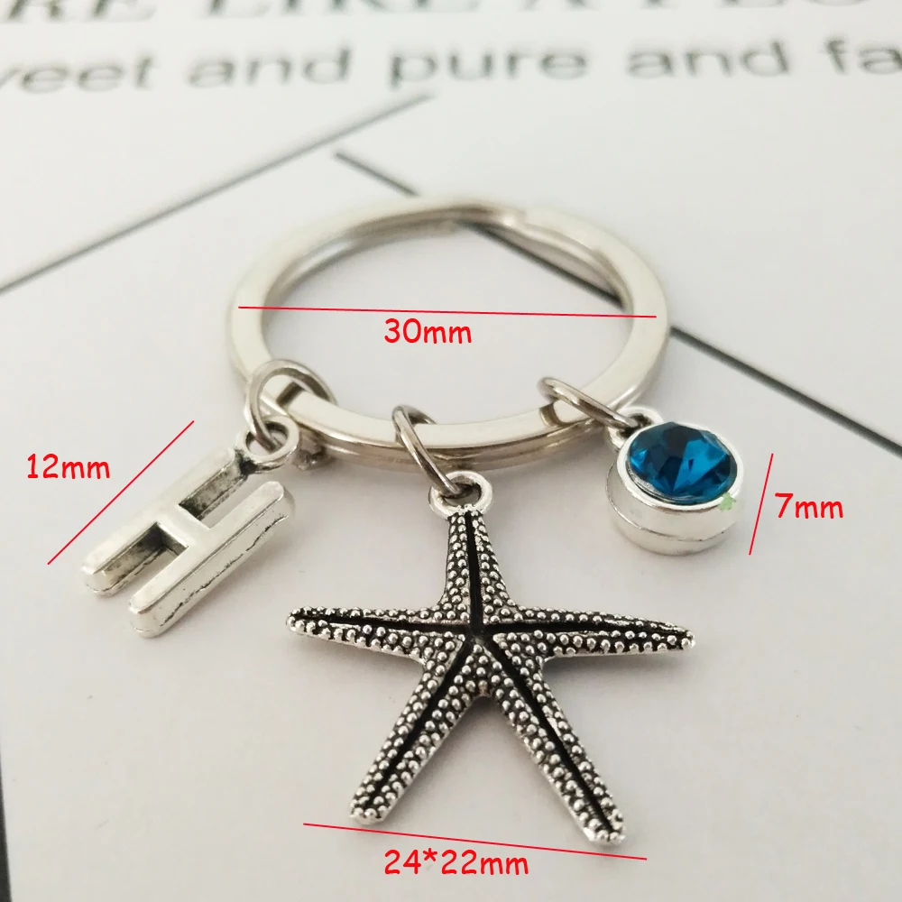 Underwater world Keyring starfish Keychain 26initail keyfob 12 Birthstone Optional Keysholder Bagcharm Keydangel | Украшения и