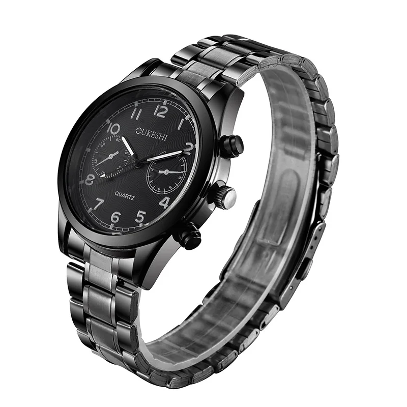 Новинка 2019 мужские круглые бизнес часы из бутика пистолет черные двухглазые