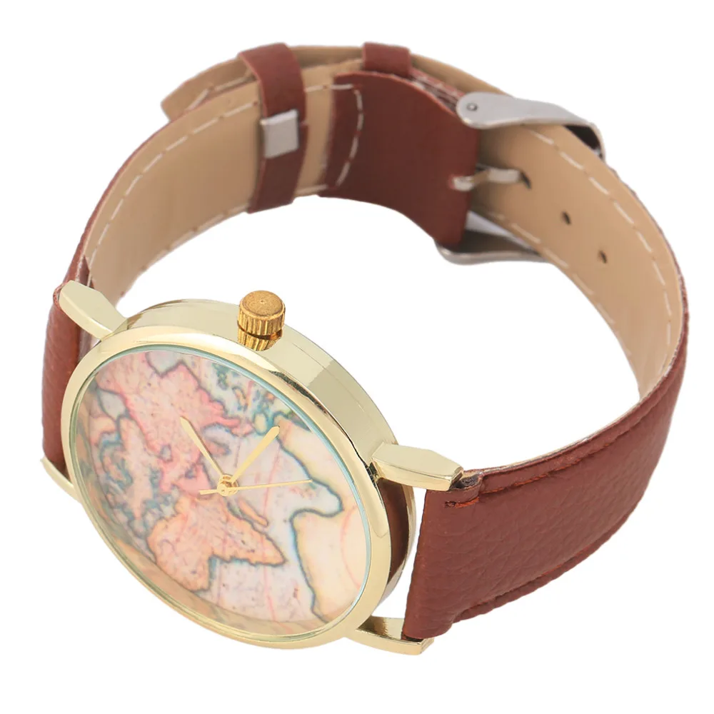 Модные стильные женские часы с рисунком карты мира кварцевые наручные