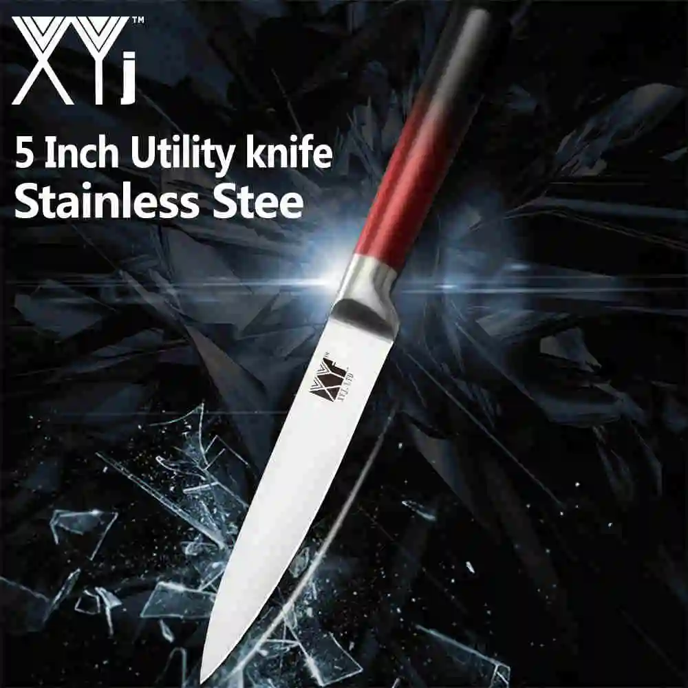 5 utility knife XYj набор кухонных ножей шеф-повара градиентная красная черная ручка интегрированный дизайн ножей 8 ''подставка для ножей Кухонные гаджеты - Цвет: 5 utility knife