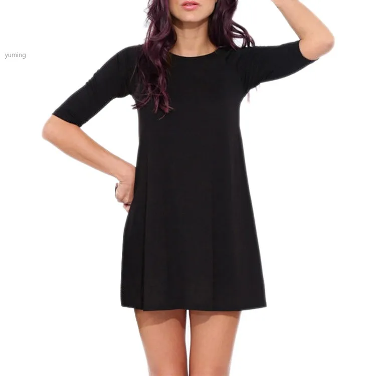 Женщины о-образным шеи половина рукав стрейч-джерси свободного покроя сплошной