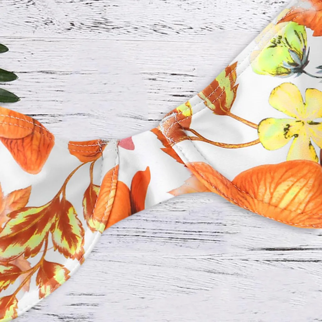 Летние для женщин цветочный принт пляжный бюстгальтер с подкладкой оранжевый