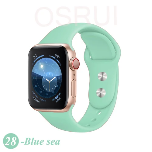 28-Blue sea Спортивный силиконовый ремешок для apple watch band 4 44 мм 40 мм iwatch band 42 мм 38 мм ремень для браслета apple watch series 5 4 3 2 аксессуары - Цвет ремешка: 28-Blue sea