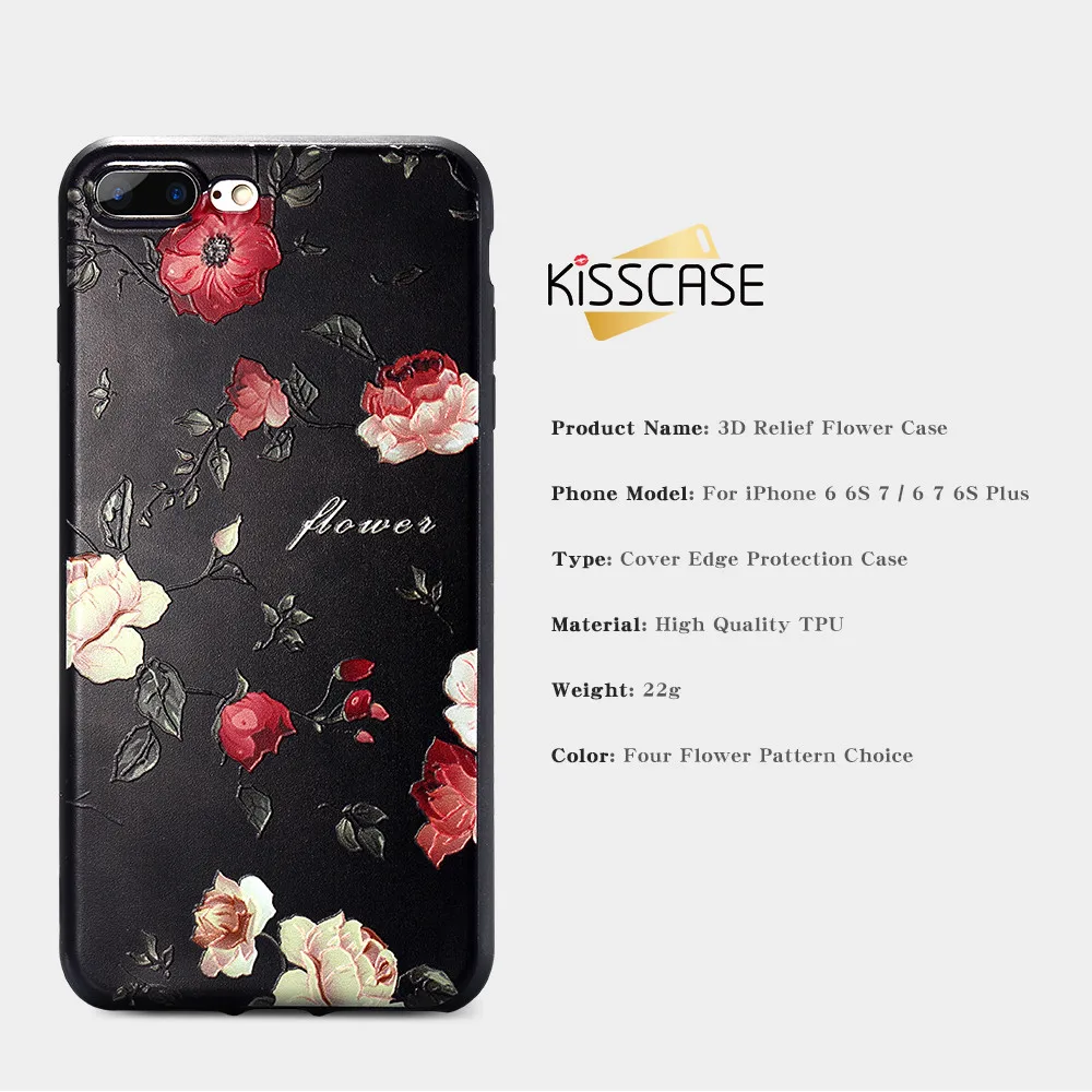 KISSCASE чехол на айфон 7 6 s 8 цветочный для iPhone S Plus 3D выпуклый силиконовый телефона с