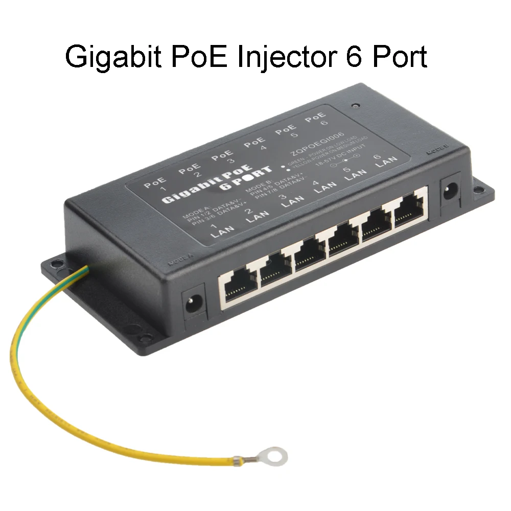 Настенное крепление на 6 портов 24 В 60 Вт Gigabit Power over Ethernet Инжектор PoE GPOE 24v60w