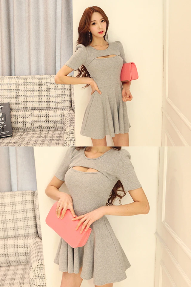 Платье женское эластичное ТРАПЕЦИЕВИДНОЕ с коротким рукавом и вырезами на груди