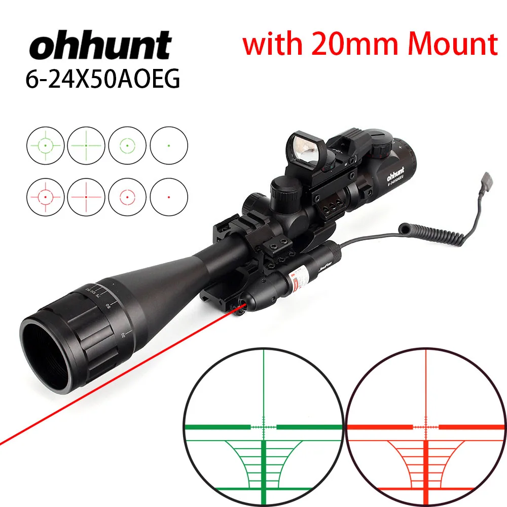 No.08 Ohhunt 6-24X50 AOEG Hunitng Combo Riflescope проволочная сетка с красными/зелеными лазерными прицелами и тактическими оптическими прицелами в виде красной точки - Цвет: No.08