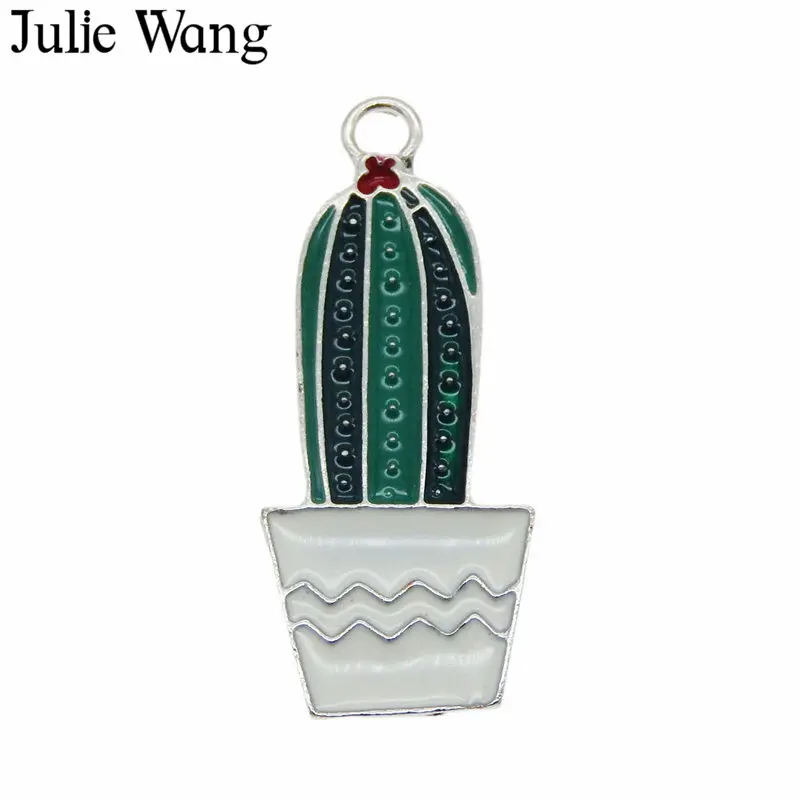 Julie Wang 4 шт. белая к основа эмаль растения кактус амулеты для ожерелье с кулоном