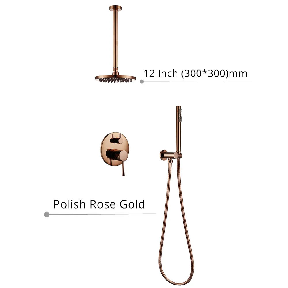 Polish Rose 12inch Набор для душа,, роскошный смеситель для ванной комнаты, розово-черный, 8-16 дюймов, душевая головка, потолочное крепление, смеситель, ручной распылитель - Цвет: Polish Rose 12inch
