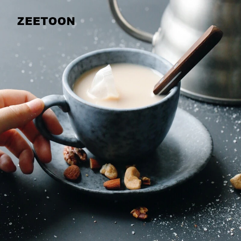 260ml Japanese Style Ceramic Coffee Cup with Saucer Set Cement Color Drinkware / Breakfast Milk Juice Handle Mug Water Cups Art | Дом и сад
