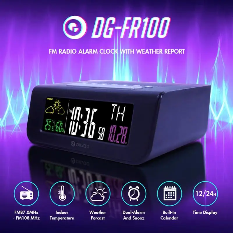 Digoo DG-FR100, умный набор, беспроводной цифровой будильник, часы для погоды, сна с fm-радио